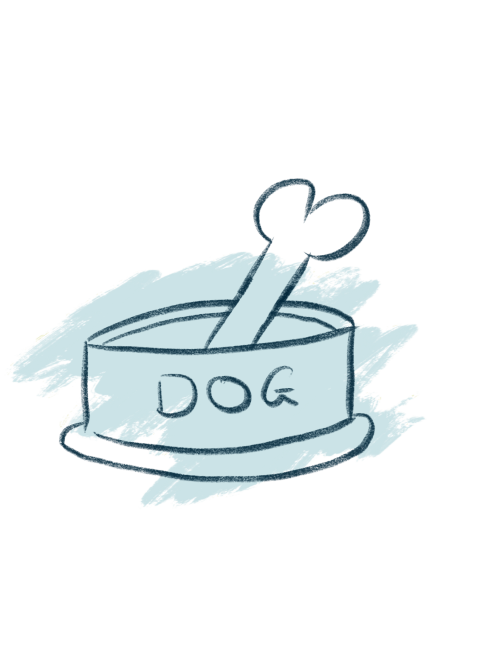 Blue dog bowl and bone illustration.