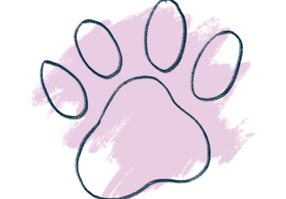 Lilac dog paw print illustration.